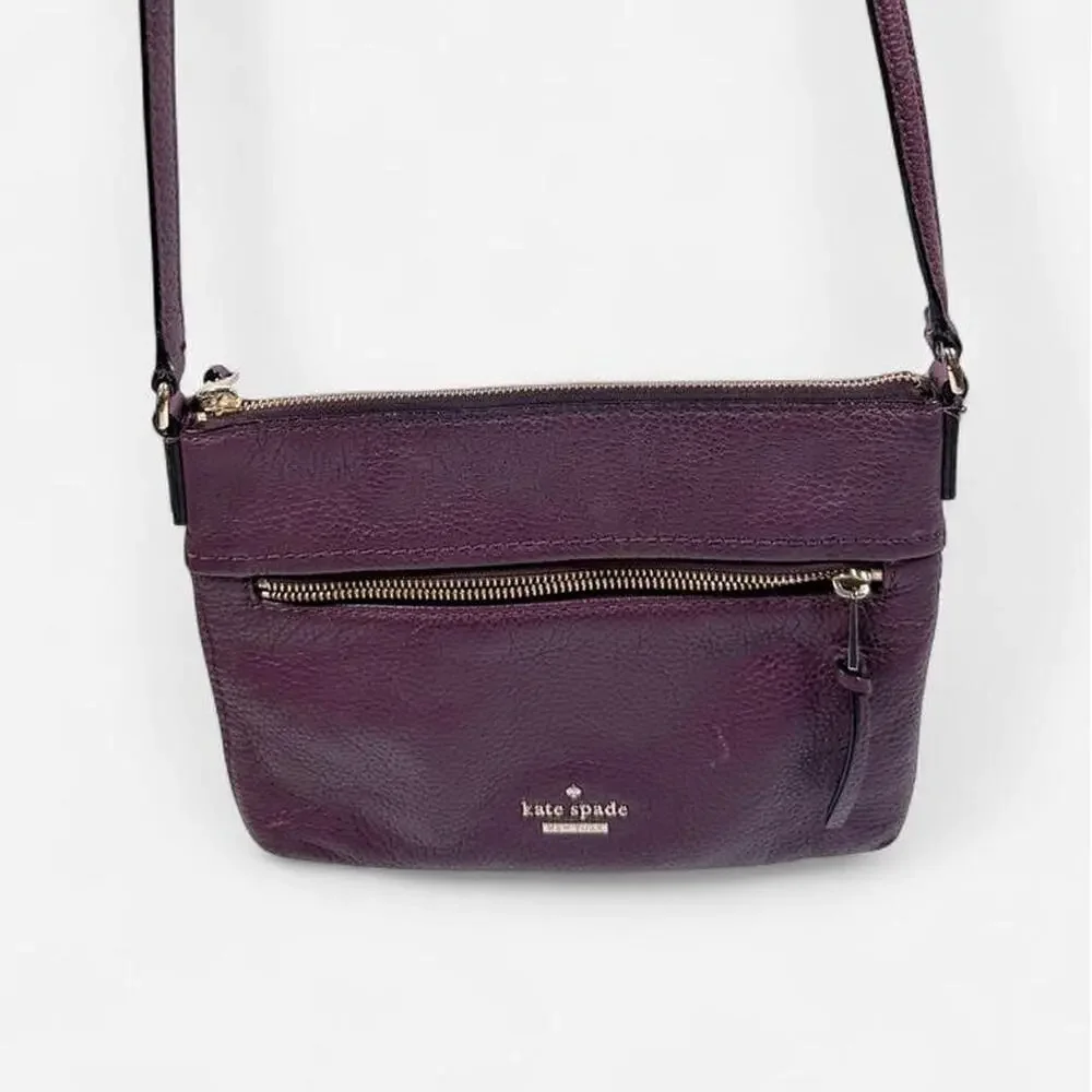 Kate Spade Cobble Hill Gabriele Crossbody Plum Purple Pebbled Leather Zip Bag